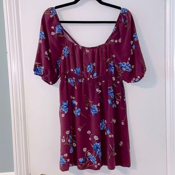 Xhilaration tie front square back peasant babydoll floral print tunic top L - Picture 3 of 7